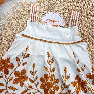 Conj. Batinha Flores e Short com Lacinho - Caramelo e Off White